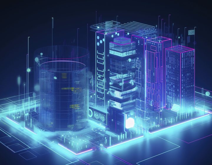 Development architecture computer systems of a smart building. Design modern building construction with ai controls. Project smart house construction with artificial intelligence, generate ai