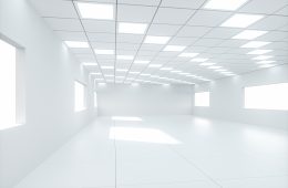 White bright and spacious room, white background, 3d rendering. Computer digital drawing.