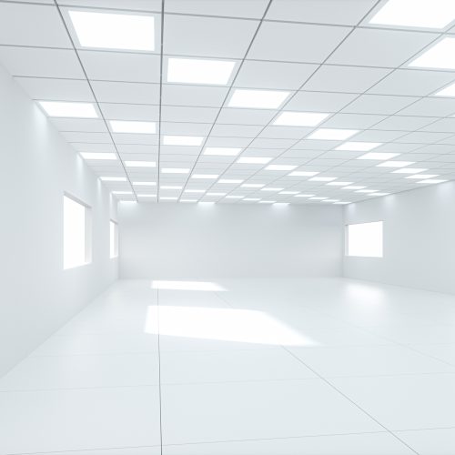 White bright and spacious room, white background, 3d rendering. Computer digital drawing.